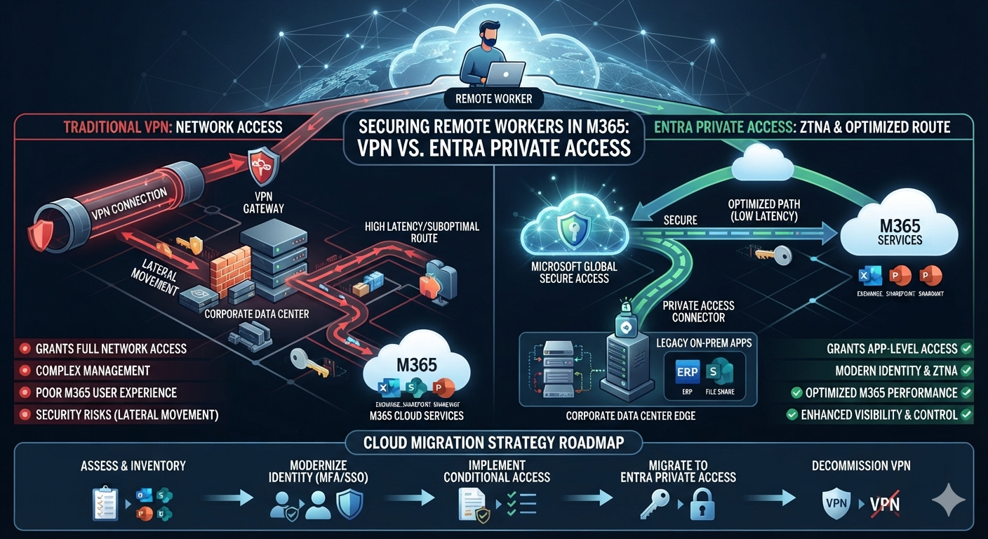 How to Secure Remote Workers in Microsoft 365: VPN vs. Entra Private Access and Cloud Migration Strategy